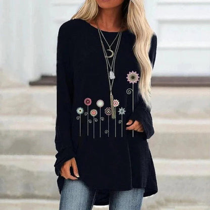 Women's Embroidered Sweatshirt Soft Floral Black