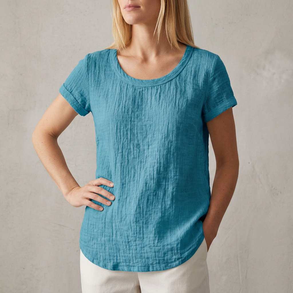 Relaxed Fit T-Shirt Cuffed Sleeves Rounded Hem