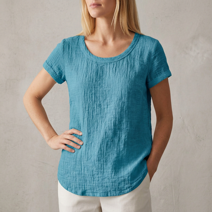 Relaxed Fit T-Shirt Cuffed Sleeves Rounded Hem