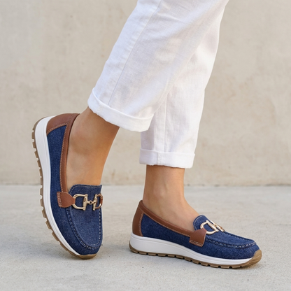 Slip-On Loafers Leather Platform Sole Brown