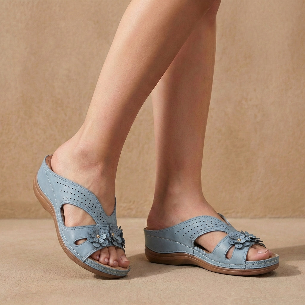 Women's Slip-On Wedge Sandals Floral Contoured Comfort