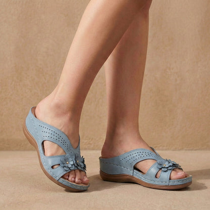 Women's Slip-On Wedge Sandals Floral Contoured Comfort
