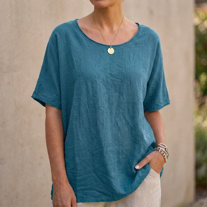 Relaxed Fit Scoop Neck T-Shirt Curved Hem