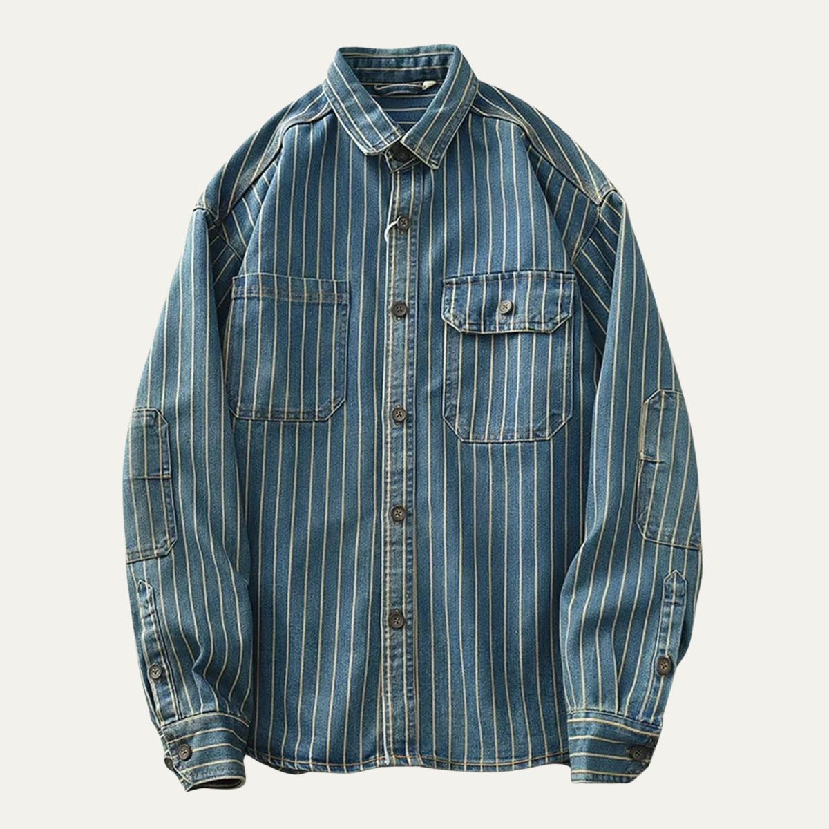 Men's Denim Shirt Jacket Vertical Stripe Blue - Vonnera
