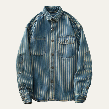 Men's Denim Shirt Jacket Vertical Stripe Blue - Vonnera