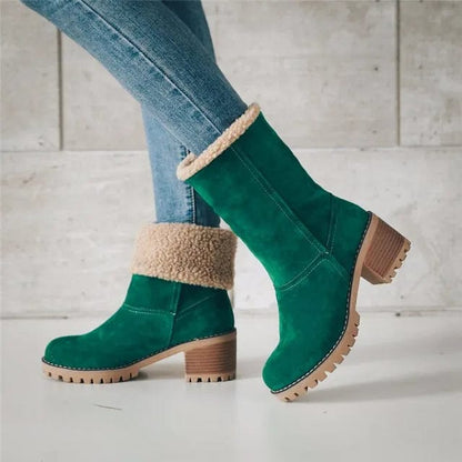 Women's Mid-Calf Block Heel Boots Lug Sole