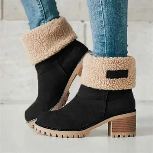 Women's Mid-Calf Block Heel Boots Lug Sole