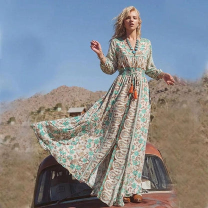 V-Neck Floral Maxi Dress for Women – Effortless Boho Style & Comfort Caliboot