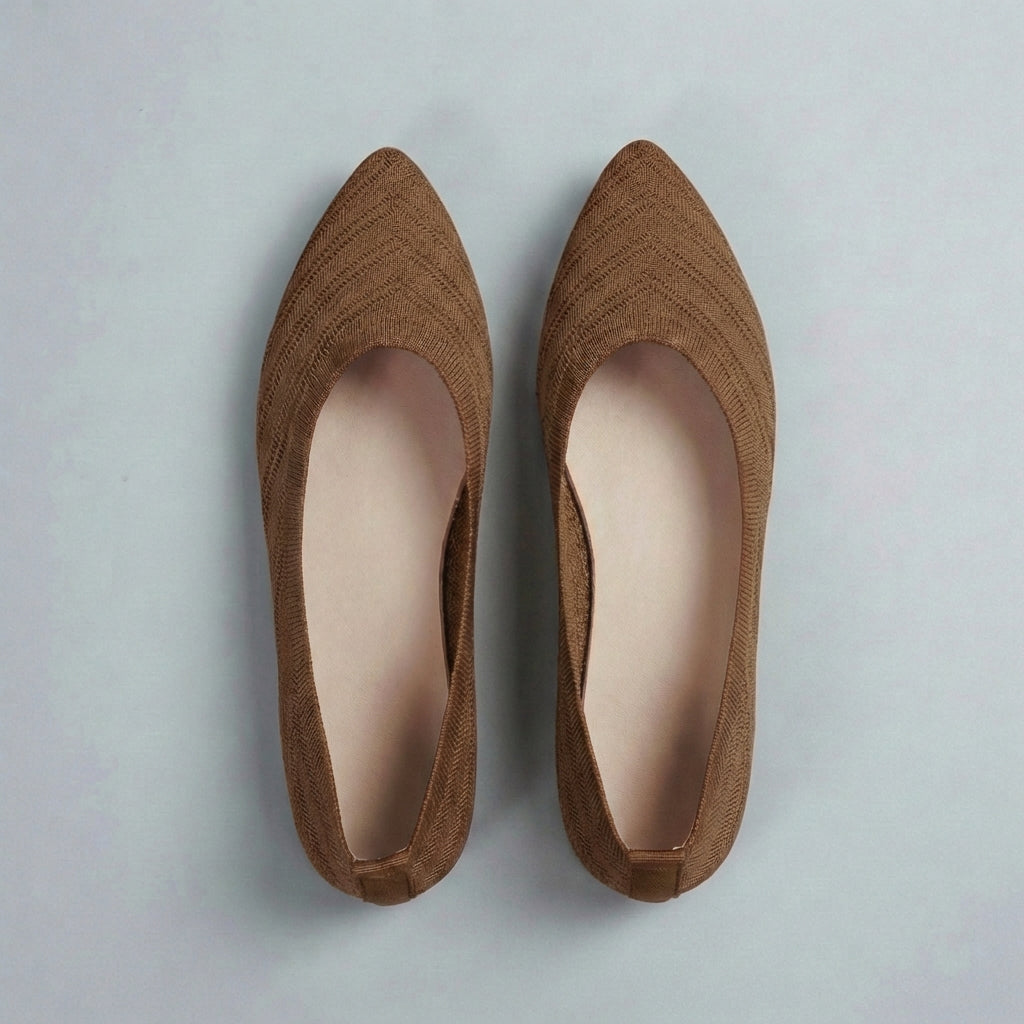 Women's Textured Knit Slip-On Flats Pointed Toe Black