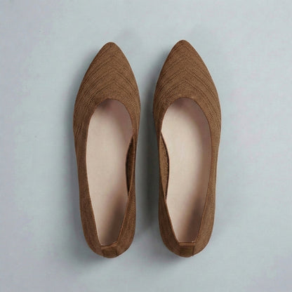 Women's Textured Knit Slip-On Flats Pointed Toe Black