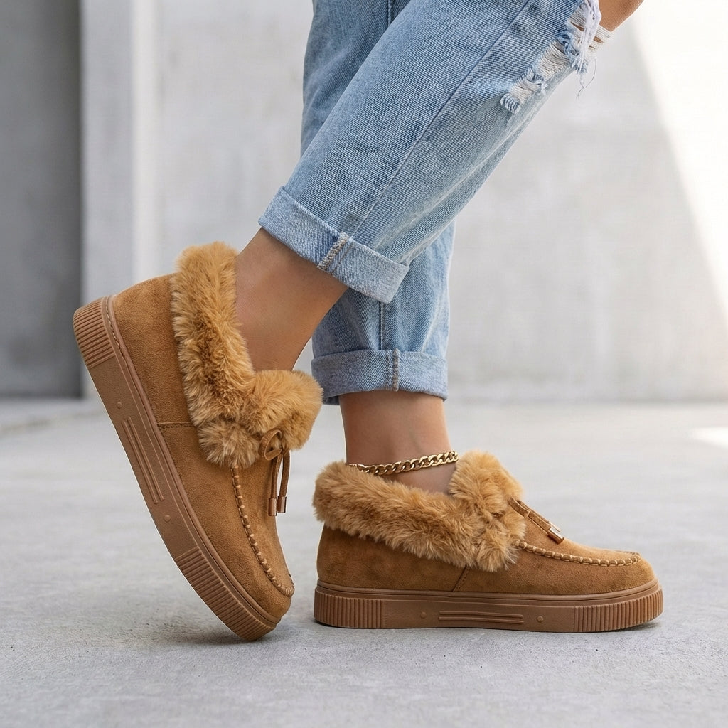 Women's Ankle Boots Faux Fur Moccasin Brown