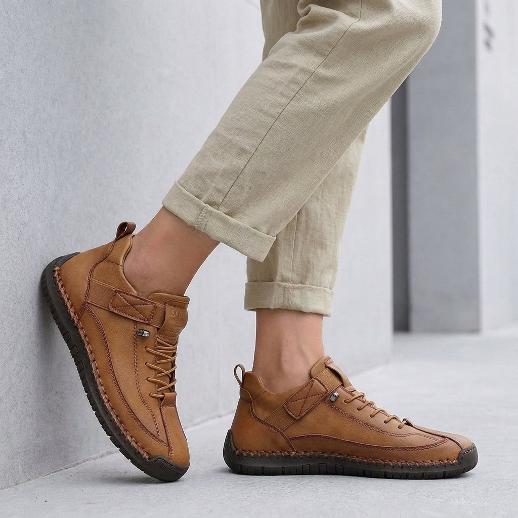 Mens Lace Up Sneakers Leather Moc Toe Brown
