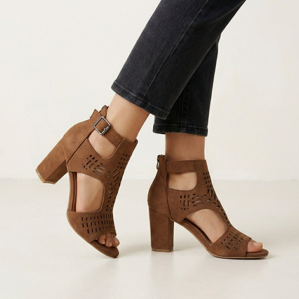 Women's Block Heel Sandal Cut-Out Design