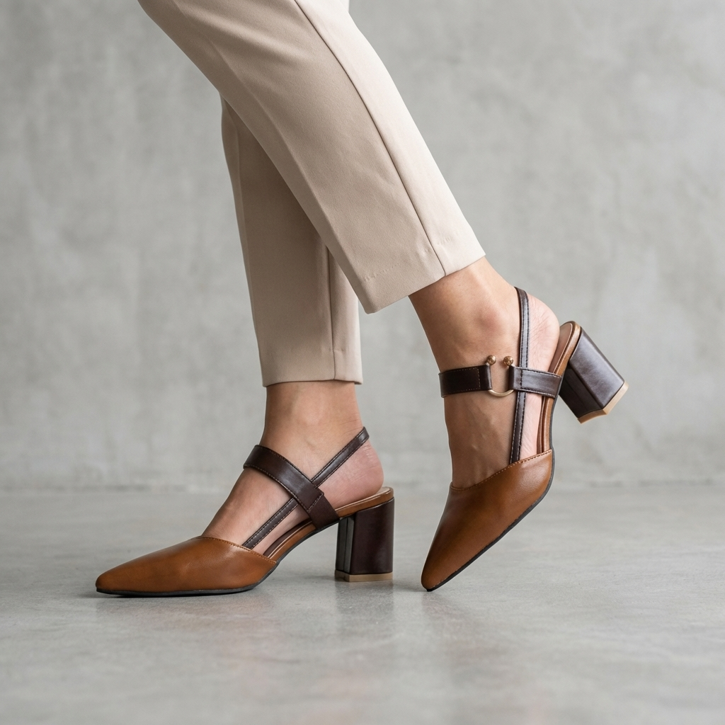 Women's Block Heel Pointed Toe Slingback Shoes - Vonnera