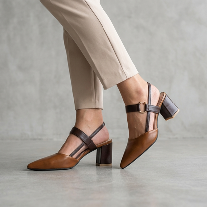 Women's Block Heel Pointed Toe Slingback Shoes - Vonnera