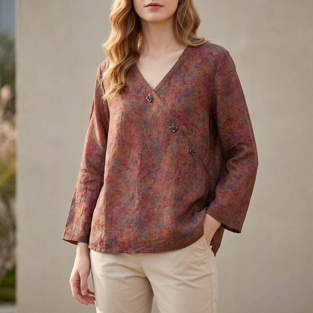 Women's Relaxed Fit Crosswrap V-Neck Blouse