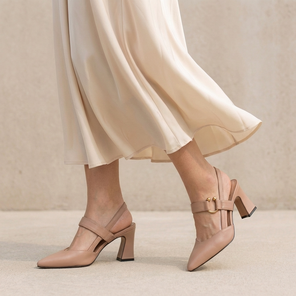 Women's Pointed Toe Slingback Heels Metallic Accent