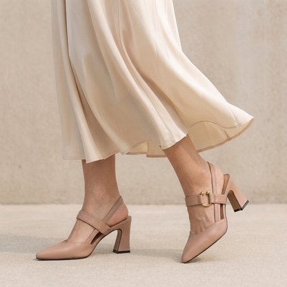 Women's Pointed Toe Slingback Heels Metallic Accent