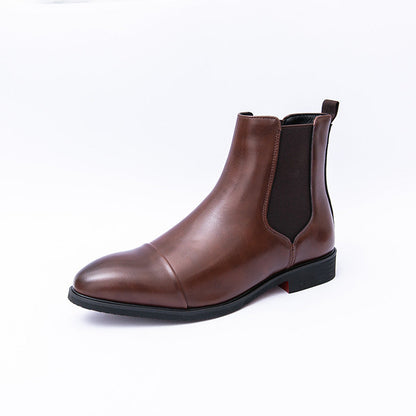 Men's Chelsea Boots Cap Toe Slip-On Ankle Boots Leather Black