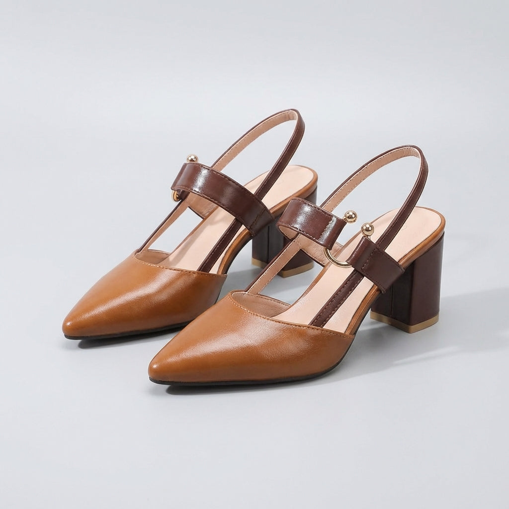 Women's Leather Slingback Pumps Buckled Strap Transparent Details