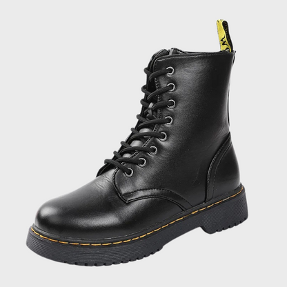 Women's Combat Boots Lace-Up Leather Black