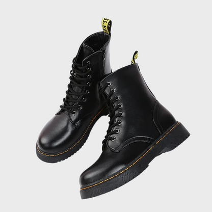 Women's Combat Boots Lace-Up Leather Black