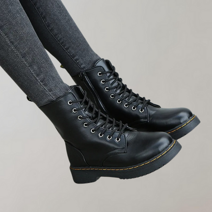 Women's Combat Boots Lace-Up Leather Black