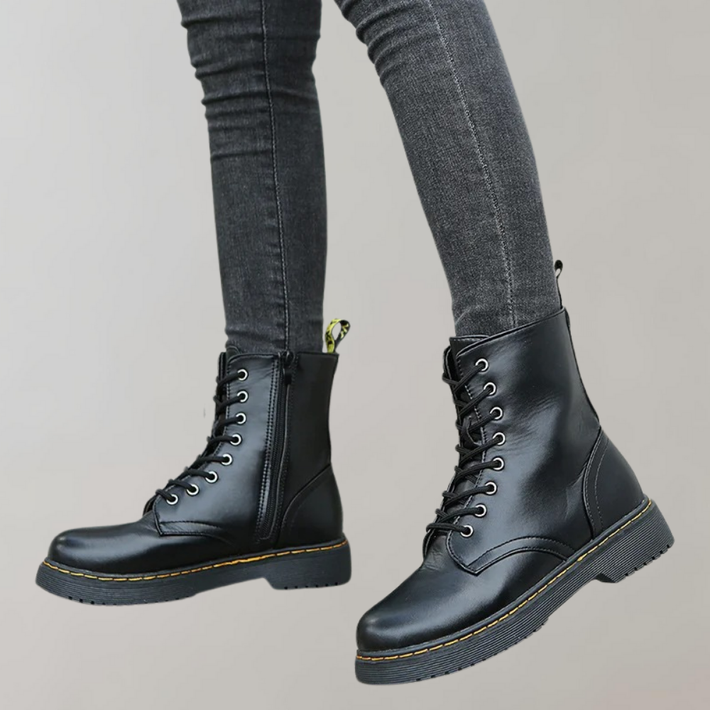 Women's Combat Boots Lace-Up Leather Black