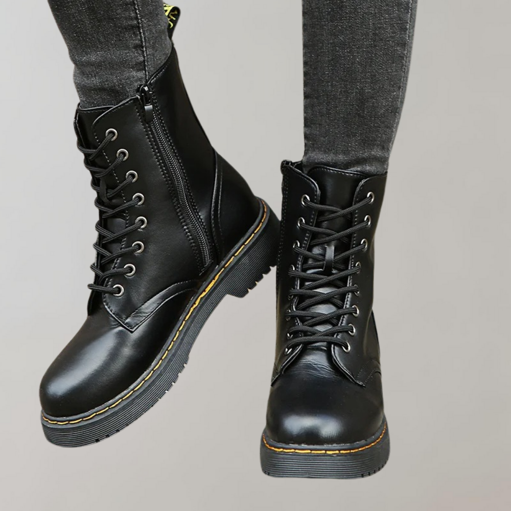 Women's Combat Boots Lace-Up Leather Black