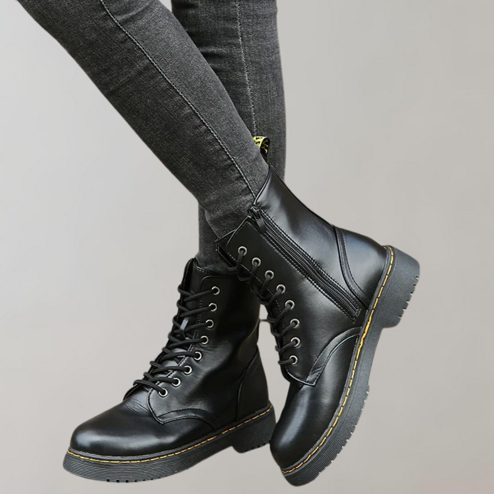 Women's Combat Boots Lace-Up Leather Black