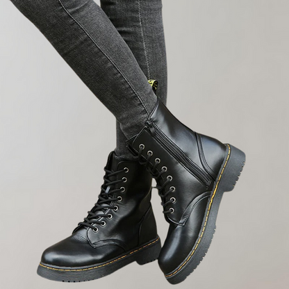 Women's Combat Boots Lace-Up Leather Black