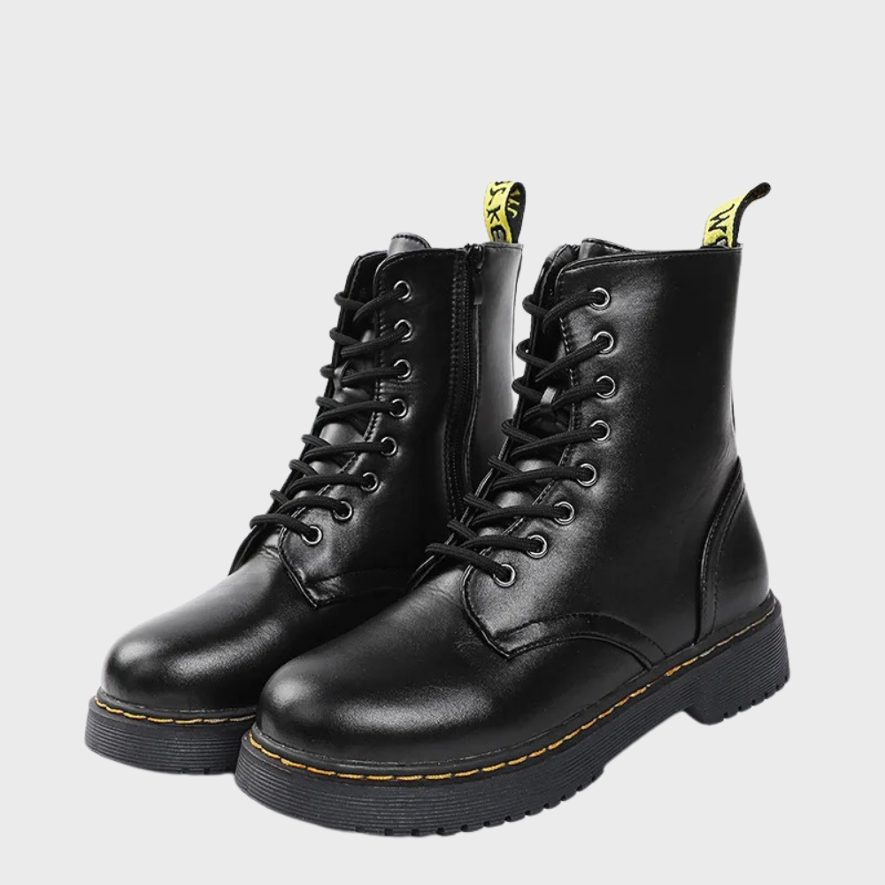 Women's Combat Boots Lace-Up Leather Black - Vonnera