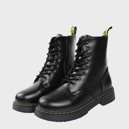 Women's Combat Boots Lace-Up Leather Black - Vonnera