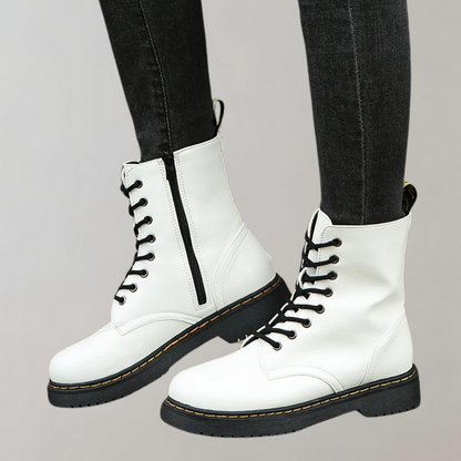 Women's Combat Boots Lace-Up Leather Black