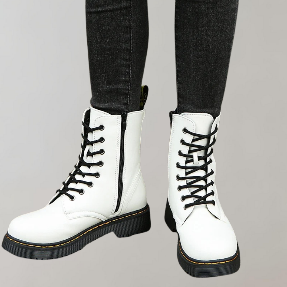 Women's Combat Boots Lace-Up Leather Black