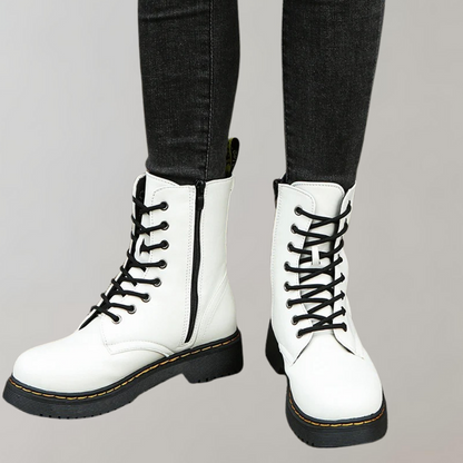 Women's Combat Boots Lace-Up Leather Black