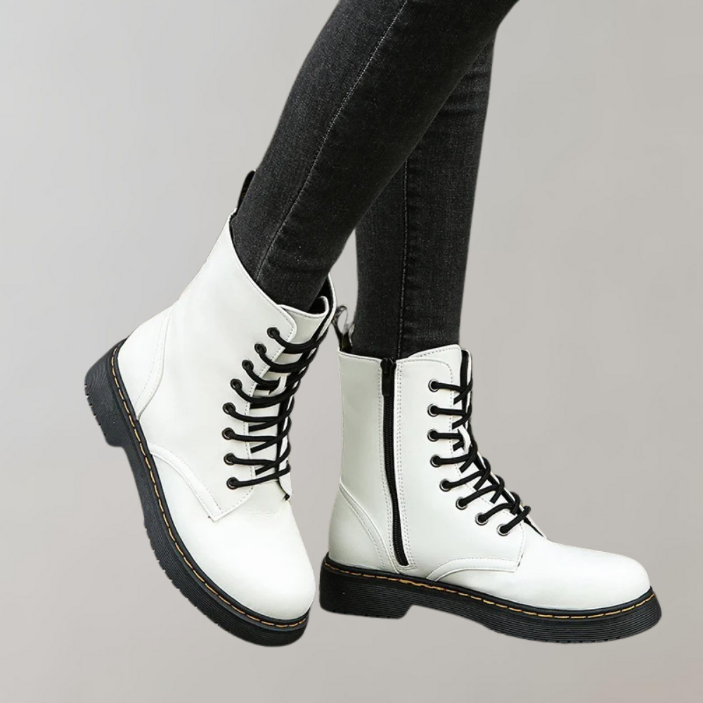 Women's Combat Boots Lace-Up Leather Black