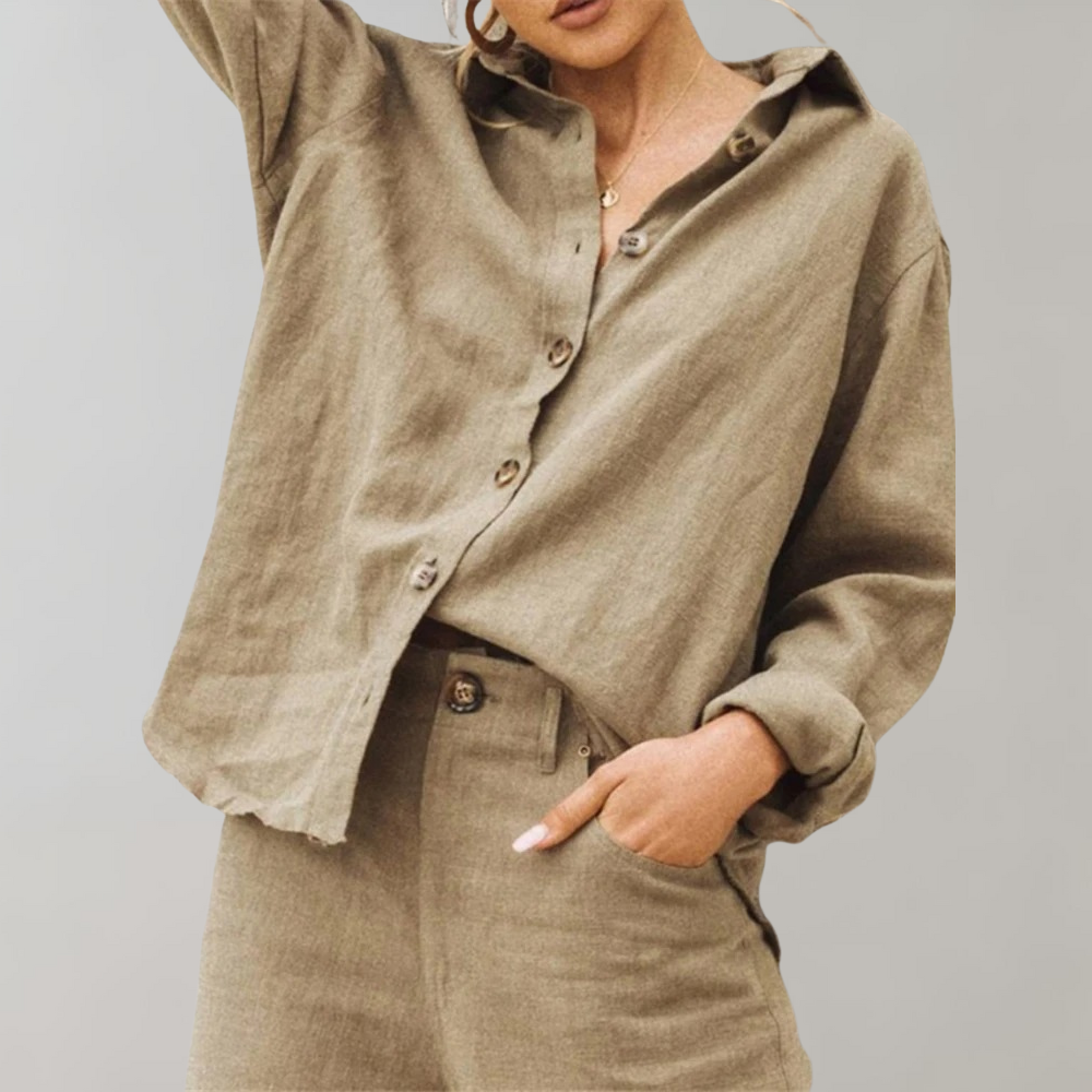 Women's Linen Blouse Relaxed Fit Classic Collar