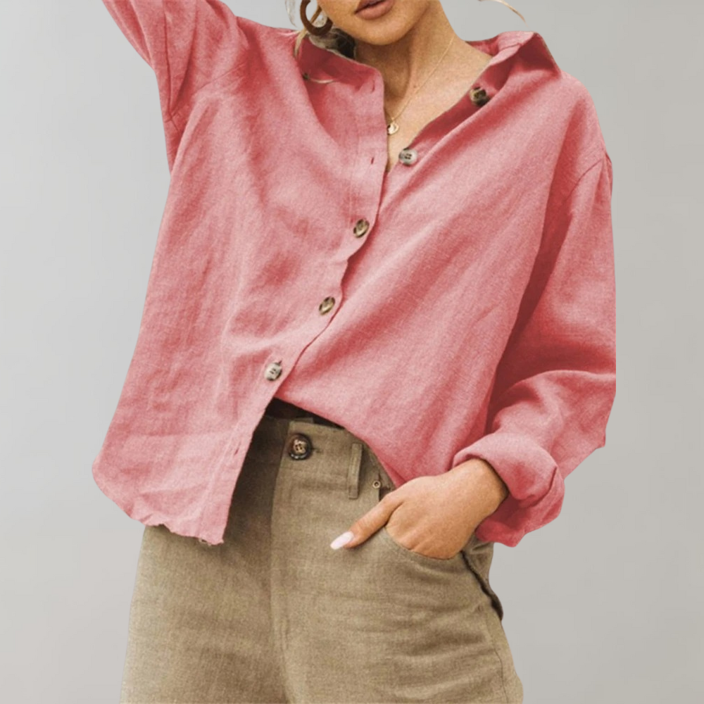 Women's Linen Blouse Relaxed Fit Classic Collar