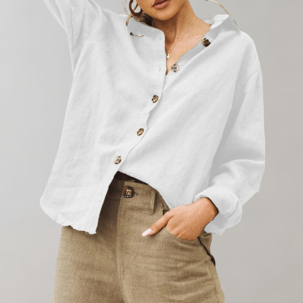Women's Linen Blouse Relaxed Fit Classic Collar - Vonnera