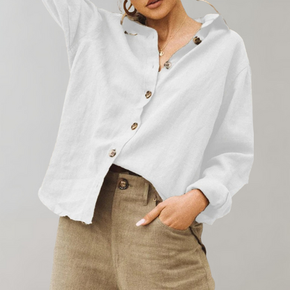 Women's Linen Blouse Relaxed Fit Classic Collar - Vonnera