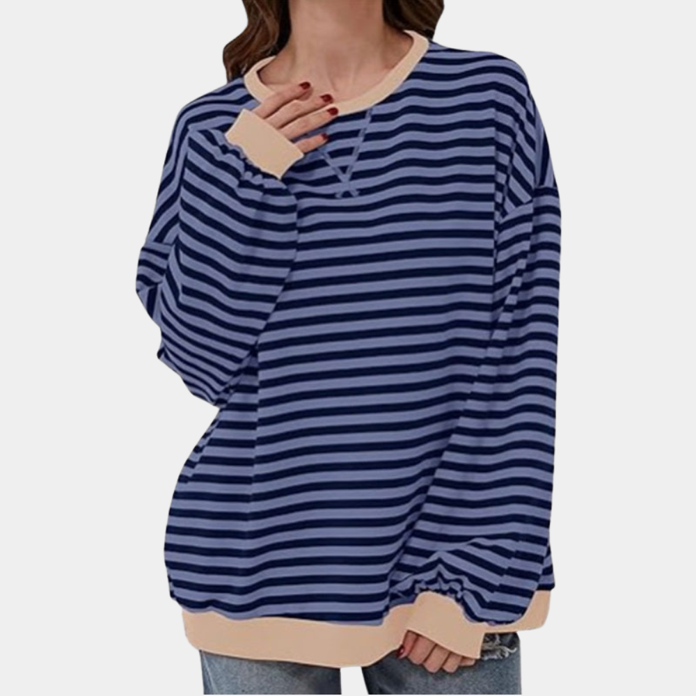 Women's Striped Long Sleeve Oversized T-Shirt - Vonnera