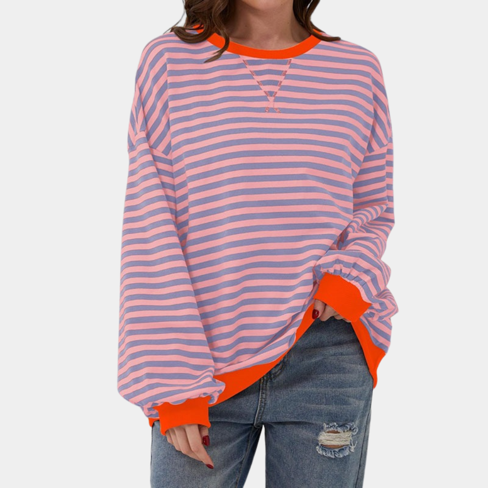 Women's Striped Long Sleeve Oversized T-Shirt