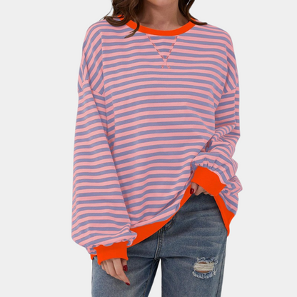 Women's Striped Long Sleeve Oversized T-Shirt