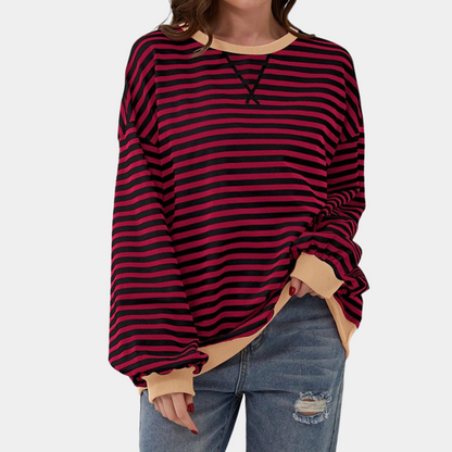 Women's Striped Long Sleeve Oversized T-Shirt