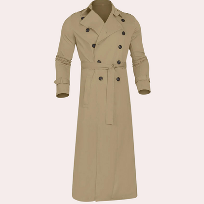 Men's Double-Breasted Trench Coat Belted Wool Black