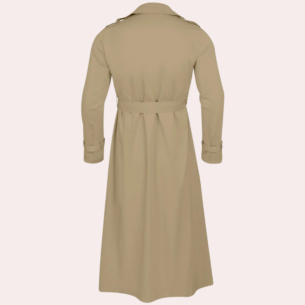 Men's Double-Breasted Trench Coat Belted Wool Black