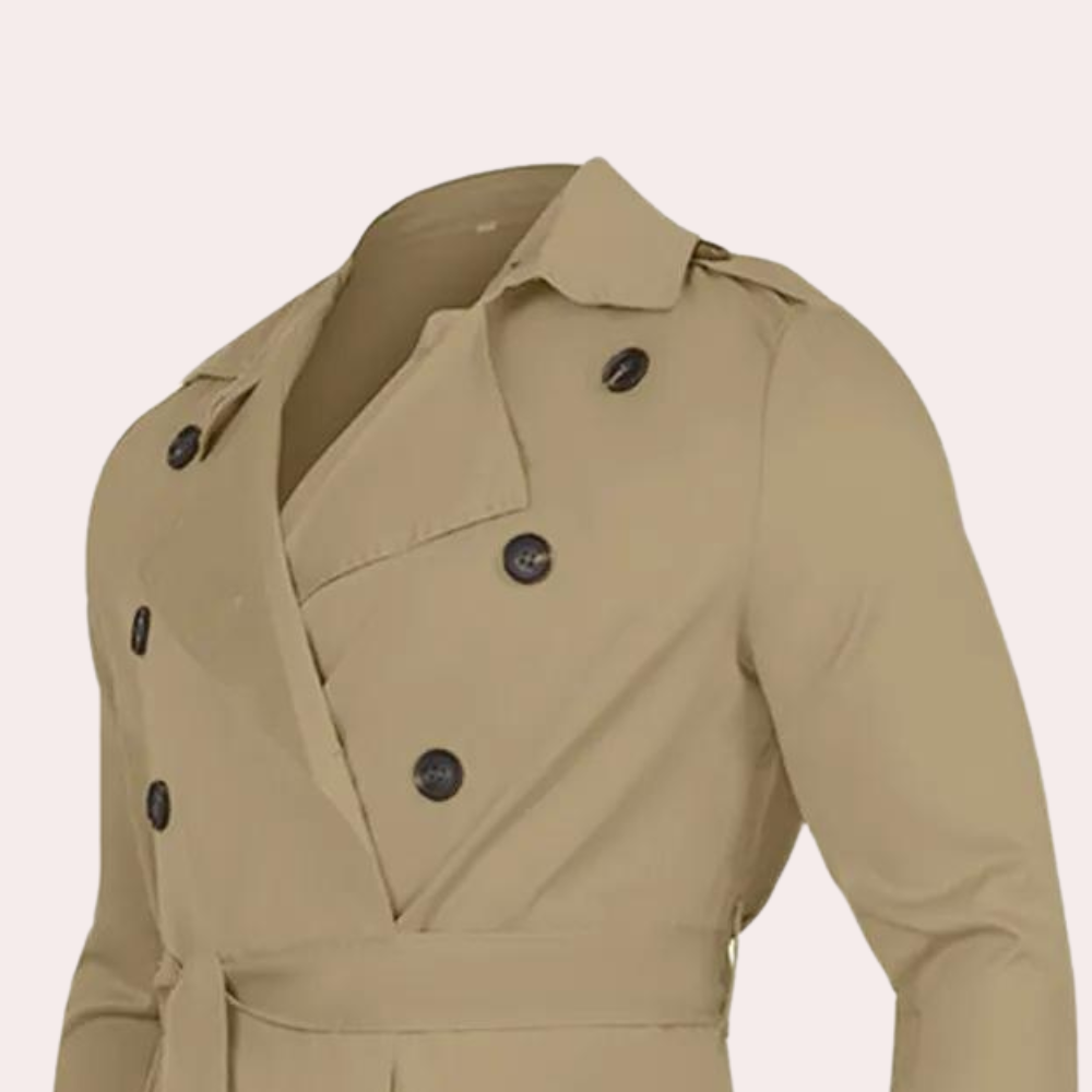 Men's Double-Breasted Trench Coat Belted Wool Black