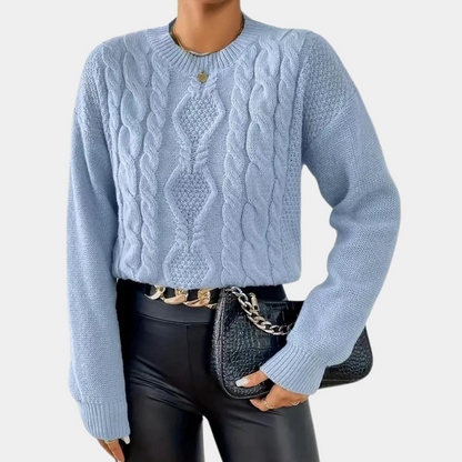 Women's Cable Knit Sweater Blue Long Sleeve