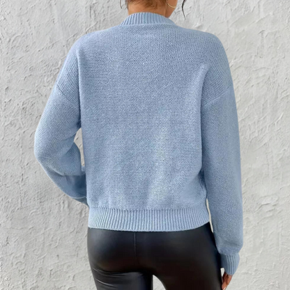 Women's Cable Knit Sweater Blue Long Sleeve